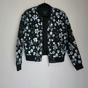 Eva Longoria Black foral Quilted Bomber Jacket size S